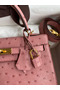 Hermes Kelly Sellier 25 Handmade Bag In Terre Cuite Ostrich Leather Replica