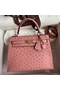 Hermes Kelly Sellier 25 Handmade Bag In Terre Cuite Ostrich Leather Replica