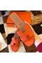 Hermes Oran Slide Sandals In Orange Clemence Leather Replica