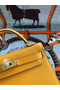 Hermes original mini Kelly chevre mysore K19CM Mango yellow&Gold Metal Replica