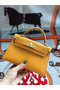 Hermes original mini Kelly chevre mysore K19CM Mango yellow&Gold Metal Replica