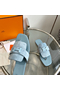 Hermes Galerie Sandals In Vert D'eau Suede Leather Replica