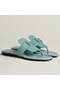 Hermes Galerie Sandals In Vert D'eau Suede Leather Replica