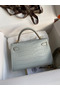 Hermes Kelly Mini II Sellier Handmade Bag In Blue Glacier Matte Alligator Leather Replica