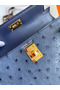 Hermes Kelly Mini II Sellier Handmade Bag In Blue Iris Ostrich Leather Replica
