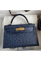Hermes Kelly Mini II Sellier Handmade Bag In Blue Iris Ostrich Leather Replica