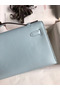 Hermes Kelly Pochette Handmade Bag In Blue Brume Swift Calfskin Replica