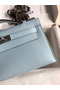 Hermes Kelly Pochette Handmade Bag In Blue Brume Swift Calfskin Replica