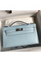 Hermes Kelly Pochette Handmade Bag In Blue Brume Swift Calfskin Replica