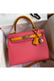 Hermes Kelly Sellier 28 Bicolor Bag in Rose Lipstick and Yellow Epsom Calfskin Replica