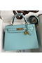 Hermes Kelly Sellier 28 Handmade Bag In Blue Atoll Epsom Calfskin Replica
