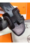 Hermes Oran Sandals In Black Leather With Stitched Detail Replica