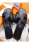 Hermes Oran Sandals In Black Leather With Stitched Detail Replica