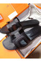 Hermes Oran Sandals In Black Leather With Stitched Detail Replica