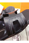 Hermes Oran Sandals In Black Leather With Stitched Detail Replica