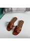 Hermes Oran Slide Sandals In Gold Clemence Leather Replica