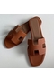 Hermes Oran Slide Sandals In Gold Clemence Leather Replica
