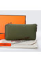 Hermes Zipper Wallet Grainy Leather A309 Dark Green Replica