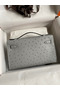 Hermes Kelly Pochette Handmade Bag In Blue Glacier Ostrich Leather Replica