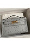 Hermes Kelly Pochette Handmade Bag In Blue Glacier Ostrich Leather Replica