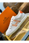 Hermes Men's Avantage Sneakers In White/Orange Calfskin Replica