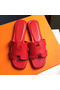 Hermes Slipper Calfskin Leather HO0476 Red Replica