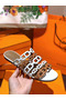 Hermes Thalassa Sandals In Brown/White Lambskin Replica