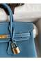 Hermes Birkin 25 Handmade Bag In Blue Jean Clemence Leather  Replica