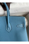 Hermes Birkin 25 Handmade Bag In Blue Jean Clemence Leather  Replica