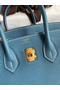 Hermes Birkin 25 Handmade Bag In Blue Jean Clemence Leather  Replica