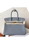 Hermes Birkin 25 Handmade Bag In Blue Lin Clemence Leather  Replica