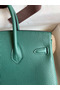 Hermes Birkin 25 Handmade Bag In Malachite Clemence Leather  Replica