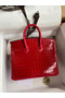 Hermes Birkin 25 Handmade Bag In Red Crocodile Porosus Shiny Skin  Replica