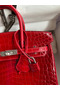 Hermes Birkin 25 Handmade Bag In Red Crocodile Porosus Shiny Skin  Replica