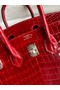Hermes Birkin 25 Handmade Bag In Red Crocodile Porosus Shiny Skin  Replica