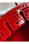 Hermes Birkin 25 Handmade Bag In Red Crocodile Porosus Shiny Skin  Replica