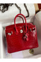 Hermes Birkin 25 Handmade Bag In Red Crocodile Porosus Shiny Skin  Replica