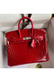 Hermes Birkin 25 Handmade Bag In Red Crocodile Porosus Shiny Skin  Replica