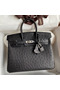 Hermes Birkin 25 Retourne Handmade Bag In Black Ostrich Leather  Replica