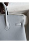 Hermes Birkin 25 Retourne Handmade Bag In Blue Glacier Clemence Leather  Replica
