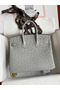 Hermes Birkin 25 Retourne Handmade Bag In Blue Glacier Ostrich Leather  Replica