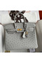 Hermes Birkin 25 Retourne Handmade Bag In Blue Glacier Ostrich Leather  Replica