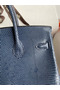 Hermes Birkin 25 Retourne Handmade Bag In Blue Saphir Lizard Leather  Replica