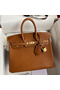 Hermes Birkin 25 Retourne Handmade Bag In Gold Barenia Calfskin  Replica