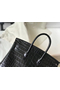 Hermes Birkin 25cm Bag In Black Embossed Crocodile Leather  Replica