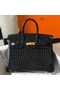 Hermes Birkin 25cm Bag In Black Embossed Crocodile Leather  Replica