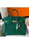 Hermes Birkin 25cm Bag In Green Embossed Crocodile Leather  Replica