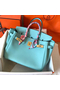 Hermes Birkin 30 Handmade Bag In Blue Atoll Clemence Leather  Replica