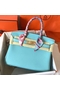 Hermes Birkin 30 Handmade Bag In Blue Atoll Clemence Leather  Replica