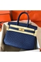 Hermes Birkin 30 Handmade Bag In Blue Ostrich Skin  Replica
